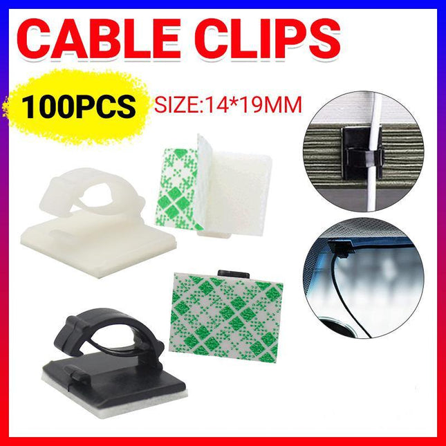 100X Cable Clips Holder Tidy Adhesive Home Car Wire Tie Fixer Drop Clamp Cord - Aimall