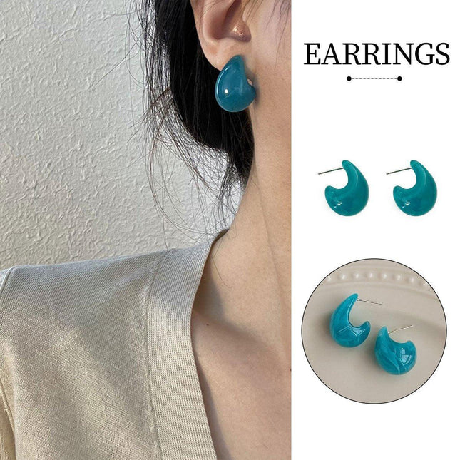 Retro Blue Oil Drop Earrings Stylish Elegant Fashion Women Jewelry Earrings