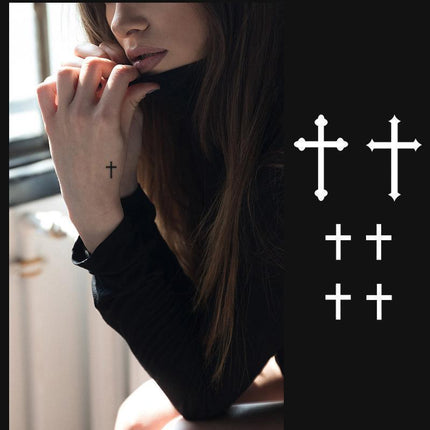 Temporary Cross Crucifix Tattoo Sticker Waterproof Body Art Fake Tattoo Decal - Aimall