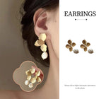 Gold Flower Long Earrings Vintage Elegant Fashion Jewelry for Women Chic Gift