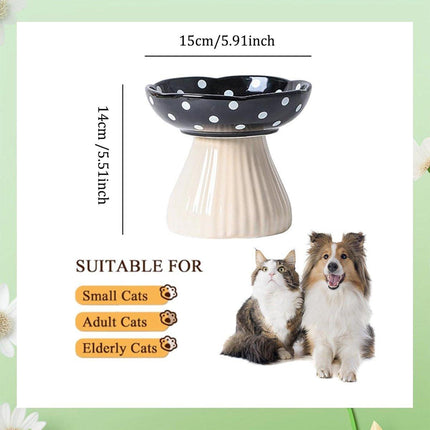 Pet Elevated Mushroom Bowl Ceramic Cat Dog Bowl Dish Food Feeder Raised Cat Bowl
