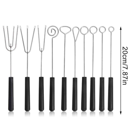 10PCS Stainless Steel Chocolate Dipping Fork Set Cake Decorating Tool Fruit Fork