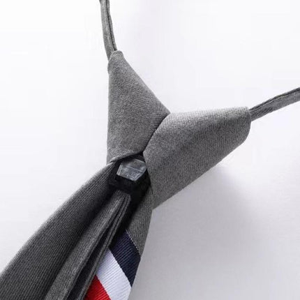 Men's zipper tie Fashion Pattern Striped Cotton Tie Preppy Student Slim Necktie - Aimall
