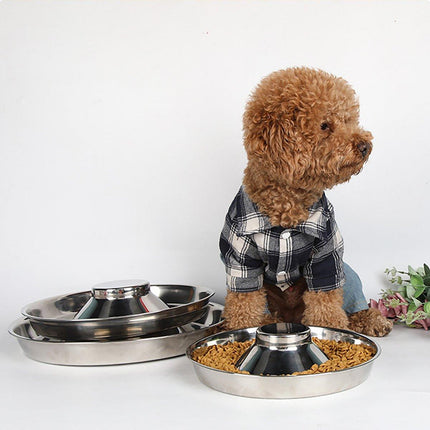2pcs Stainless Steel Dog Cat Slow Feeder Pet Food Bowl Non-Slip Stop Eating Dish