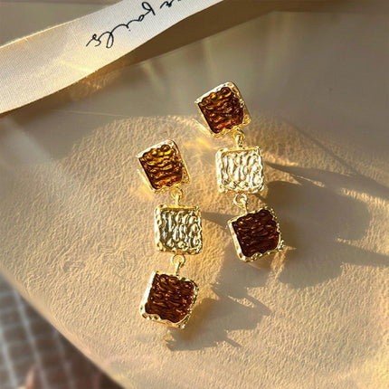 Vintage Brown Gold Dangle Earrings Women Girls Retro Bohemian Fashion