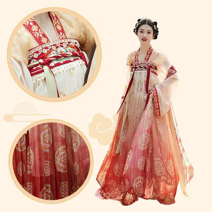 Embroidery Hanfu Tang Style Half Arm Upper Garment Chest Length Skirt Improved - Aimall