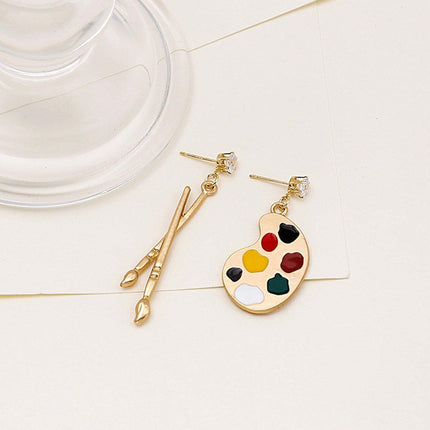 Artistic Asymmetric Earrings Brush and Drawing Board Design Creative Jewelry