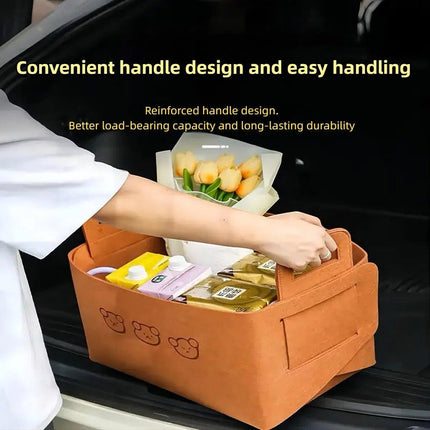 2pcs Felt Storage Basket Foldable Large Bear Basket Car Boot Basket for Dirty