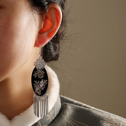 Elegant Chinese Style Silver Tassel Fringe Earrings Women Fashion Jewelry