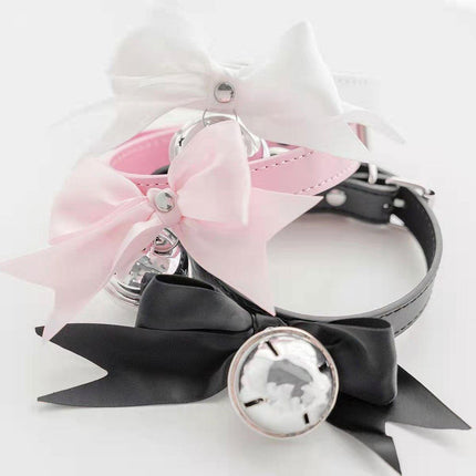 Punk Style Bow Bell Choker Adjustable Collar PU Leather Neckchain Necklace