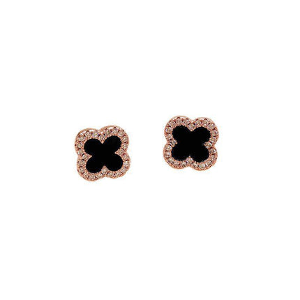 Fashion Flower Four-leaf Lucky Clover Rose Gold White Stud Earring Ladies - Aimall