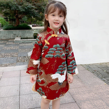 Girls Traditional Chinese Dress Cheongsam Qipao Long Sleeve Kids Fashion New - Aimall