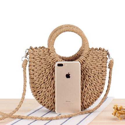 Half Round Woven Beach Bag Holiday Handbag Summer Tote for Travel and Shopping