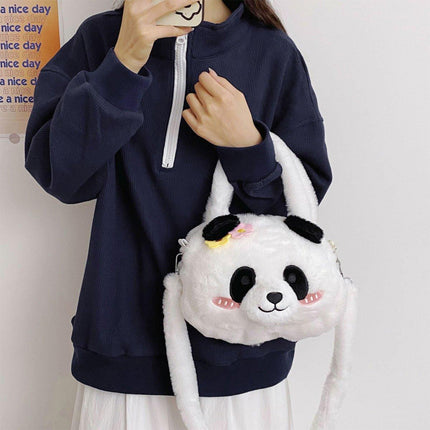 Kids Cartoon Panda Crossbody Bag Plush Ladies Shoulder Bag Cute Panda Design