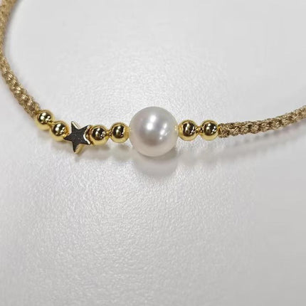Adjustable Gold Pearl Bracelet Accessory Stylish Hand-Woven Pearls Wrist Chain - Aimall