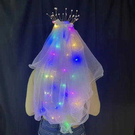 LED Crowns Glowing Headdress Wedding Bride Crowns Pearl Headwear viel party - Aimall