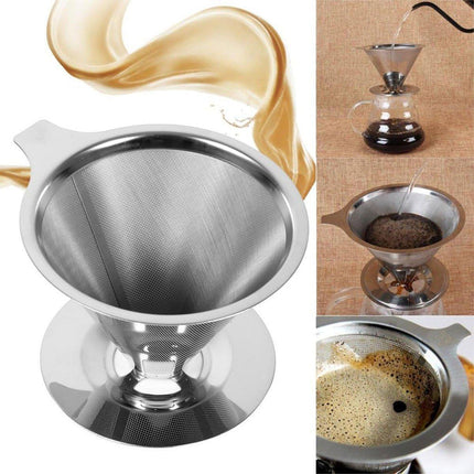 Stainless Steel Double Layer Hand Coffee Filter 600 Mesh Paper-Free Tea Funnel