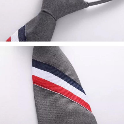 Men's zipper tie Fashion Pattern Striped Cotton Tie Preppy Student Slim Necktie - Aimall