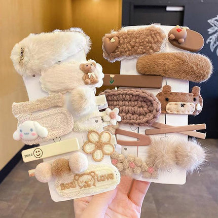 Children Plush Hair Clip Bangs Clip Cartoon Barrettes Korean Style Kids Hairpin - Aimall