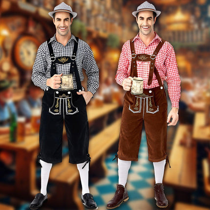 Oktoberfest Mens Lederhosen Costume Bavarian German Beer Embroidered Outfit - Aimall