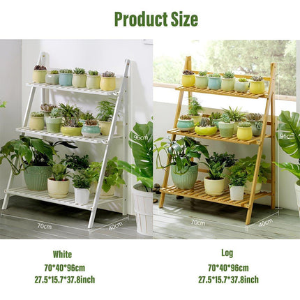 Balcony Plant Stand 3-Layer Wooden Flower Pot Corner Stand White Log Foldable - Aimall