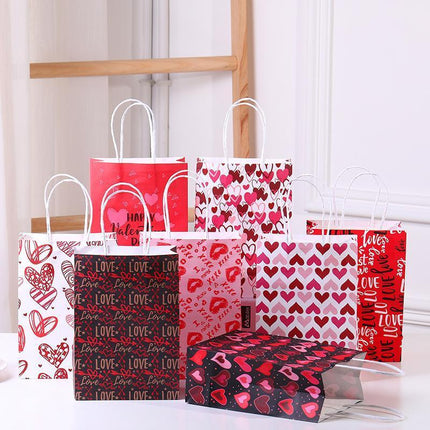30x Valentines Day Love-Themed Tote Bag Elegant Kraft Paper Handbag Lightweight