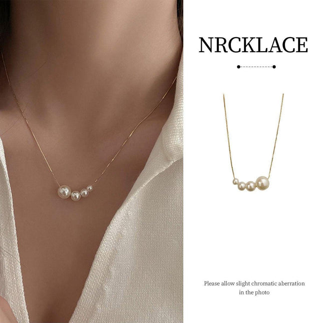 Simple Pearl Necklace with Four Small Elegant Pearls Classic Jewelry Gift