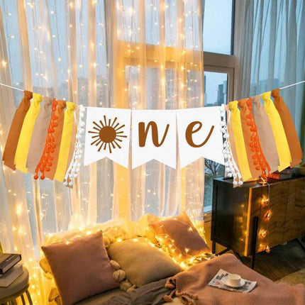 Birthday Party Flag High Chair Decoration Sun Theme Baby Flag Cloth Flowers