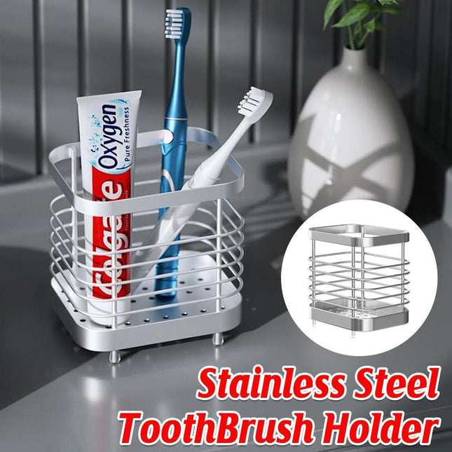 Stainless Steel Household Toothbrush Holder Draining Storage Shelf for Bathroom