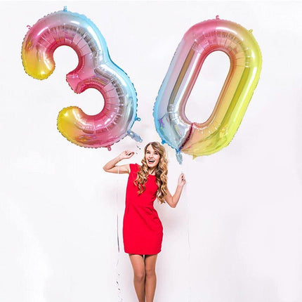Foil Number Balloon 40" Rose Gold Silver Rainbow Birthday Party Wedding Rainbow - Aimall
