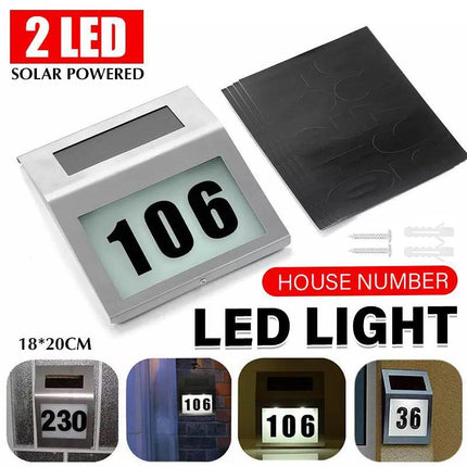 Solar Powered House Number LED Light Stainless Steel Address Signs Wall Lamps - Aimall