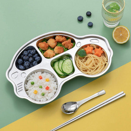 2pcs Cartoon Car Compartment Plate Stainless Steel Divided Food Tray with Sections