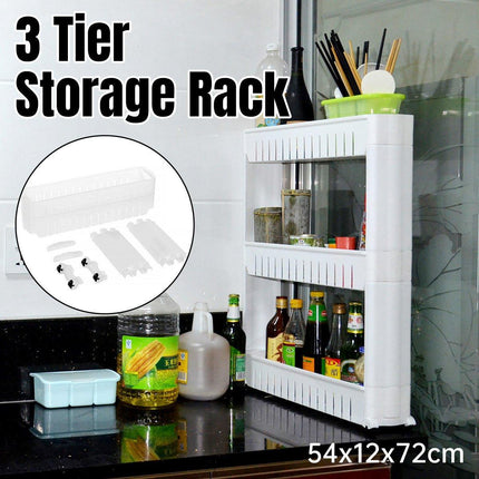 Movable 3 Layer Plastic Kitchen Storage Rack Refrigerator Gap Shelf Organizer