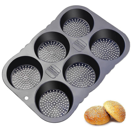 6 Cavity Silicone Hamburger Bun Pan Non Stick Burger Bread Mold Pans Baking Tool