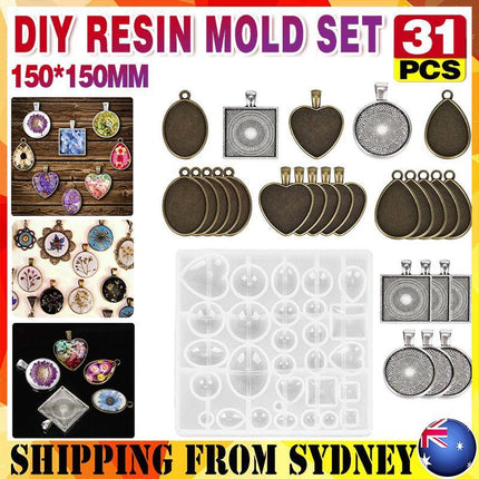 31PCS DIY Silicone Resin Mold Jewelry Casting Epoxy Pendant Tray Mould Craft Kit - Aimall