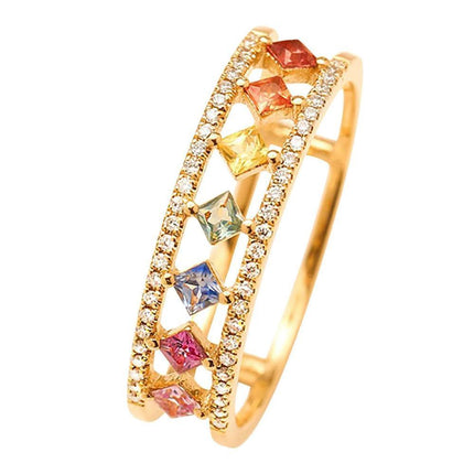 Rainbow Gold Ring Women Fashion Colorful Band Jewelry Gift 6-10 Sizes Ring