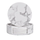 6x Coasters with Holder Marble Texture Round Cup Mat Pad Set For Drinks - Aimall