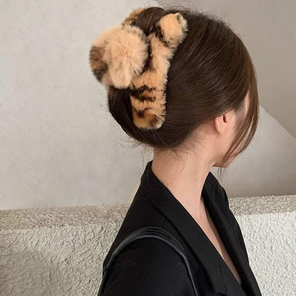 Large Plush Hair Claw Imitation Fur Big Shark Clip Faux Rabbit Fur Hair Clip - Aimall
