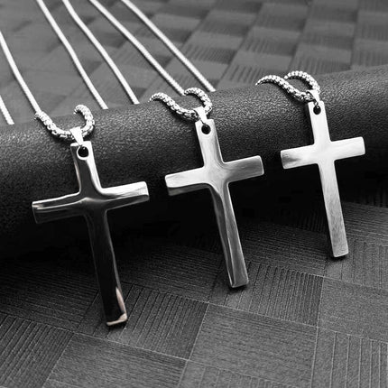 Gold-Plated Stainless Steel Men's Cross Fashion Pendant Necklace with Long Chain - Aimall
