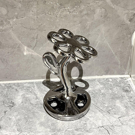 6 Slots Ceramic Toothbrush Holder Flower Shaped Makeup Brush Bathroom Shelf