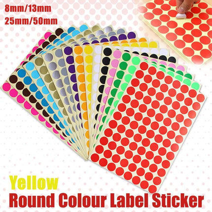 8/13/25/50mm Colour Sticker Dots Adhesive Round Labels Circular Scrapbooking Yellow - Aimall