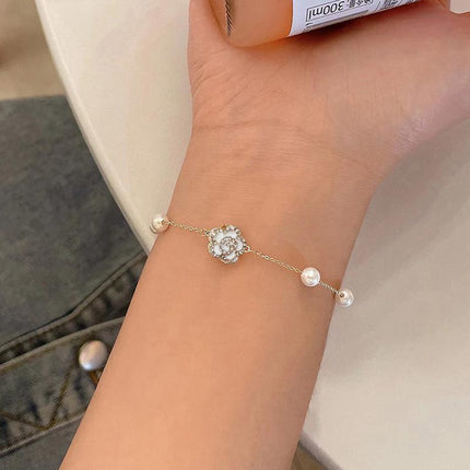 Pearl Flower Bracelet Women Bracelets Charm Hand Chain Titanium Steel Chain - Aimall