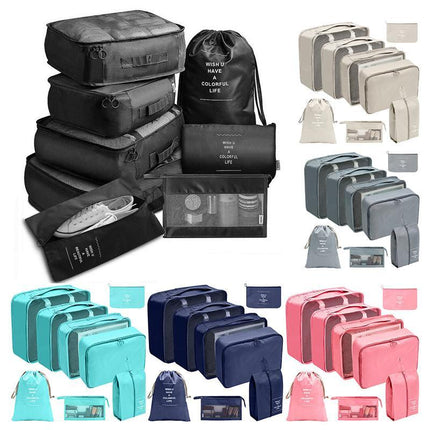 8PCS Packing Cubes Travel Pouches Luggage Organiser Clothes Suitcase Storage Bag - Aimall