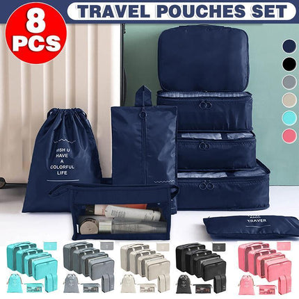 8PCS Packing Cubes Travel Pouches Luggage Organiser Clothes Suitcase Storage Bag - Aimall