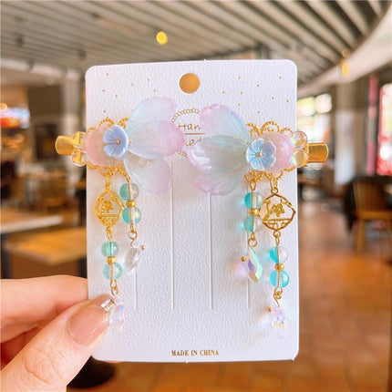 2Pcs Hanfu Flower Hair Clip Pearl Tassel Butterfly Hairpin Female/Children Party - Aimall
