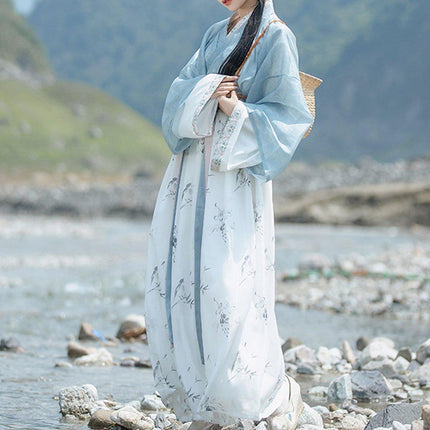 Womens Hanfu Blouse Ink Wash Guofeng Waist Top Eight Panel Skirt Daily Wear