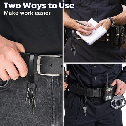 4PCS Black Keychain with Dual Rings Stainless Steel Belt Clip Wear Belt Buckle
