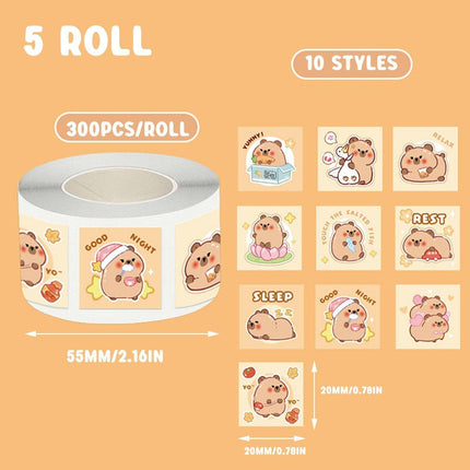 5Rolls Kapibara Seal Stickers Cute Cartoon DIY Decorative Hand Account Stickers