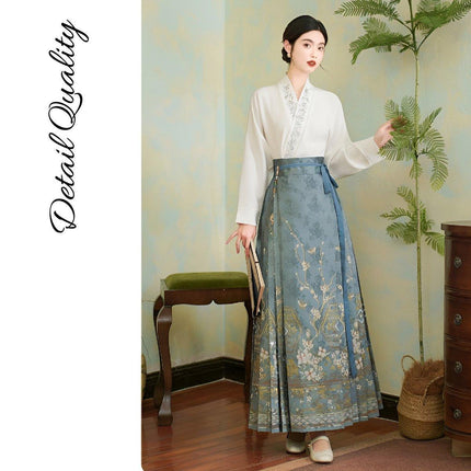 Spring Autumn Hanfu for Women Chinese Style Daily Wear Improved Horse Skirt