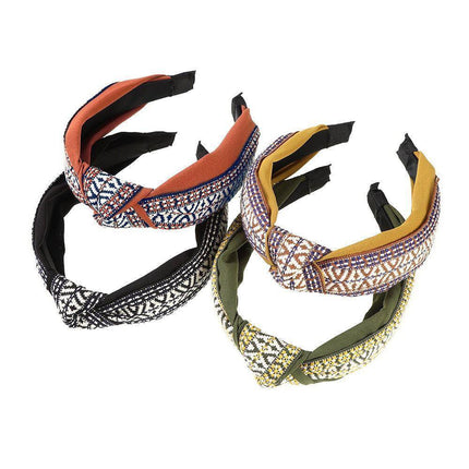 Women Lady Retro Boho Embroidery Cotton Wide Hair Headband Head Wrap Band hoop - Aimall